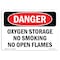 Signmission OSHA Danger, Oxygen Storage No Smoking No Open Flames, 5in X 3.5in Decal, OS-DS-D-35-L-1853 OS-DS-D-35-L-1853 - alternate 1